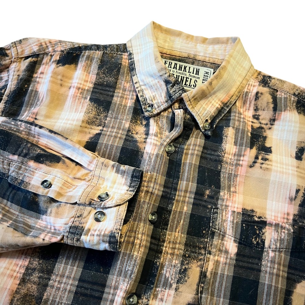 Franklin Flannels Men's Upcycled Bleached Plaid Button Down Shirt Medium